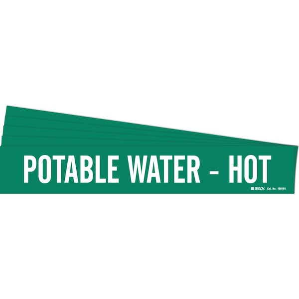 POTABLE WATER - HOT Pipe Marker Style 1HV White on Green 1 per Card, 5 PK